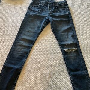 NWOT RAG & BONE never worn FIT 1 skinny jeans. In a dark distressed blue.
